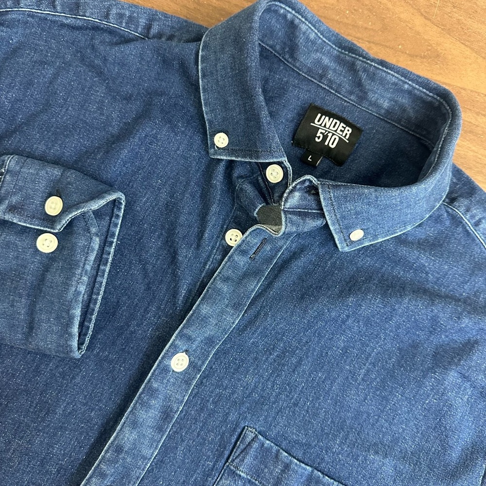 Under 5'10 Denim Shirt Blue Cotton Long Sleeve Button Down Cutaway Collar Mens L
